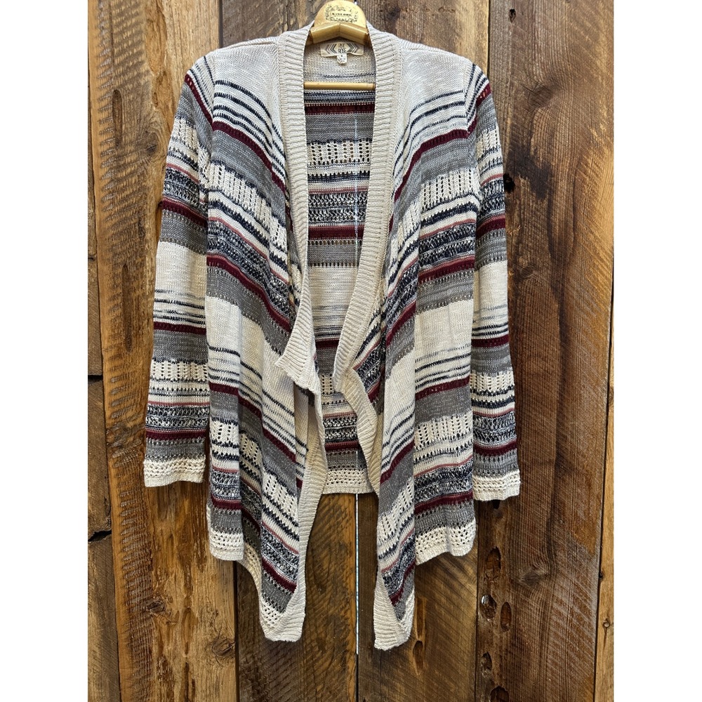 Open Front Knit Cardigan Women S Boho Aztec Stripe Earthy Farmhouse Country Chic